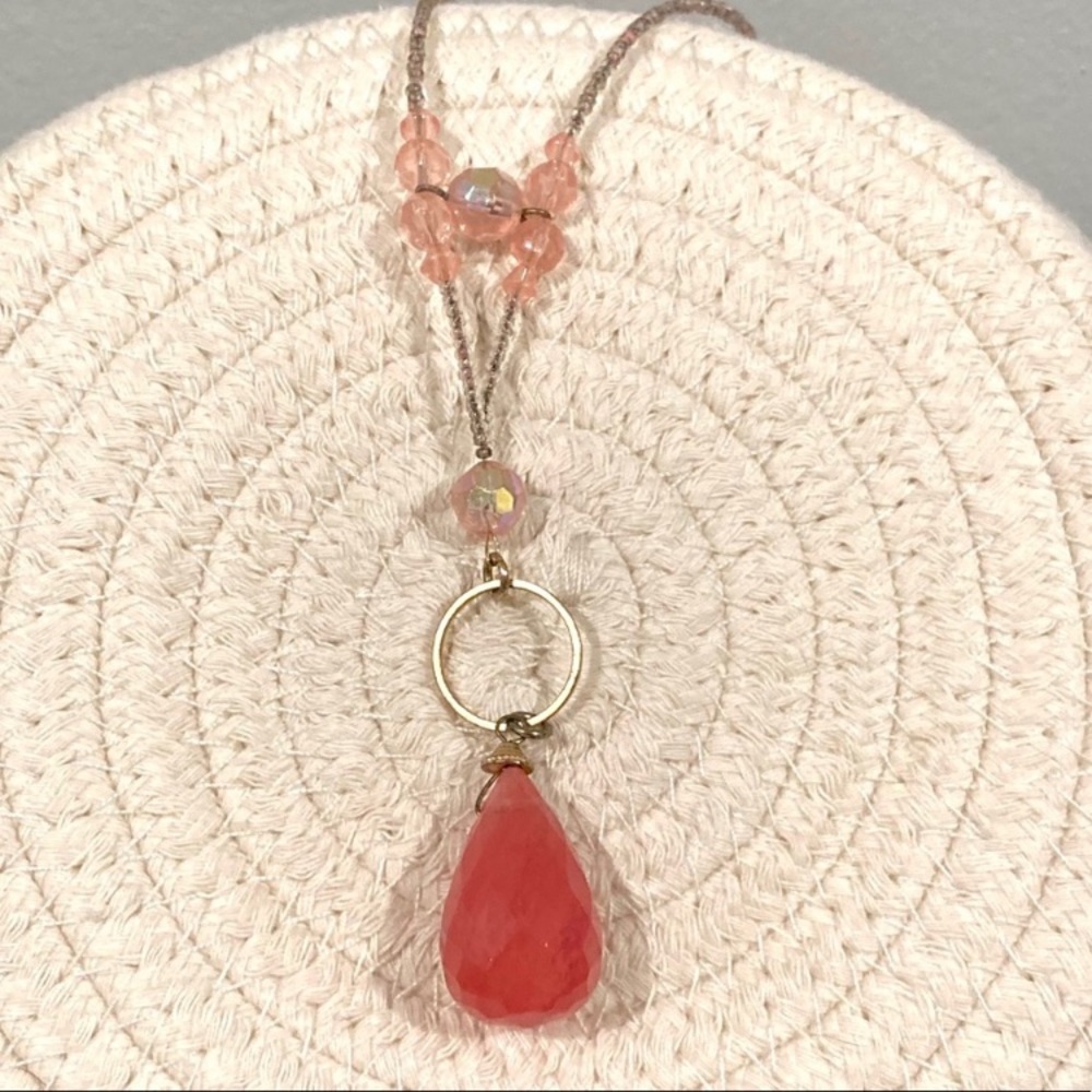 Robert Rose Pink Beaded Teardrop Pendant Necklace